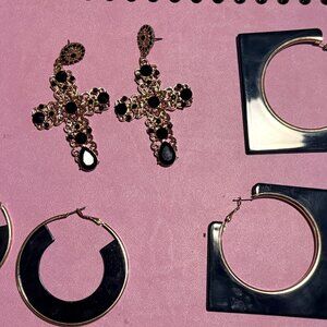 🖤✨ Statement Earrings Bundle – Black & Gold (3 Pairs) | Girls’ Night Out Ready